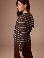 Brown Maternity Striped Cardigan With Wool - Image 5 of 10