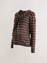 Brown Maternity Striped Cardigan With Wool - Image 8 of 10