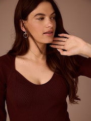 Burgundy Red Maternity Ribbed Knit Balloon Sleeve Midaxi Dress - Image 4 of 6