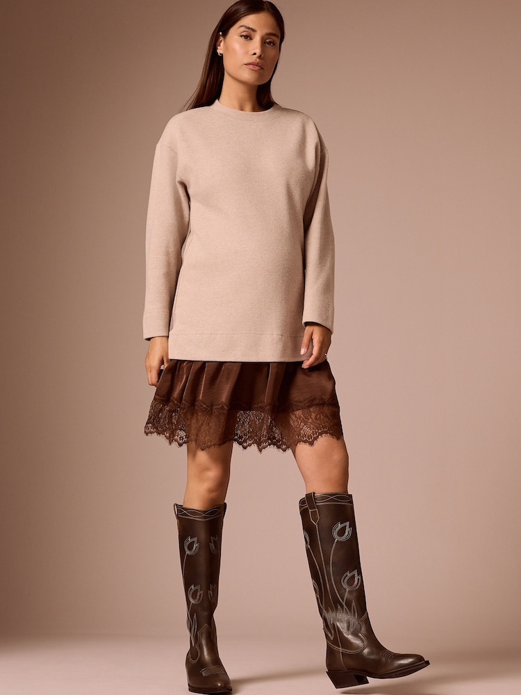 Taupe Brown Maternity 2-In-1 Mock Layer Dress - Image 2 of 4 Taupe Brown Maternity 2-In-1 Mock Layer Dress - Image 2 of 4
