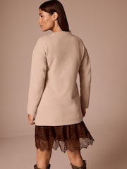 Taupe Brown Maternity 2-In-1 Mock Layer Dress - Image 3 of 4