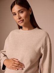 Taupe Brown Maternity 2-In-1 Mock Layer Dress - Image 4 of 4