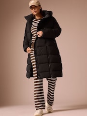 Black Maternity Shower Resistant Hooded Long Wadded Coat - Image 2 of 6