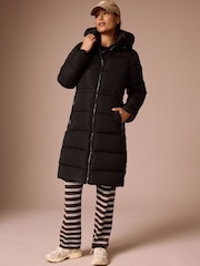 Black Maternity Shower Resistant Hooded Long Wadded Coat - Image 3 of 6