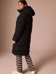 Black Maternity Shower Resistant Hooded Long Wadded Coat - Image 4 of 6