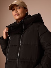 Black Maternity Shower Resistant Hooded Long Wadded Coat - Image 5 of 6