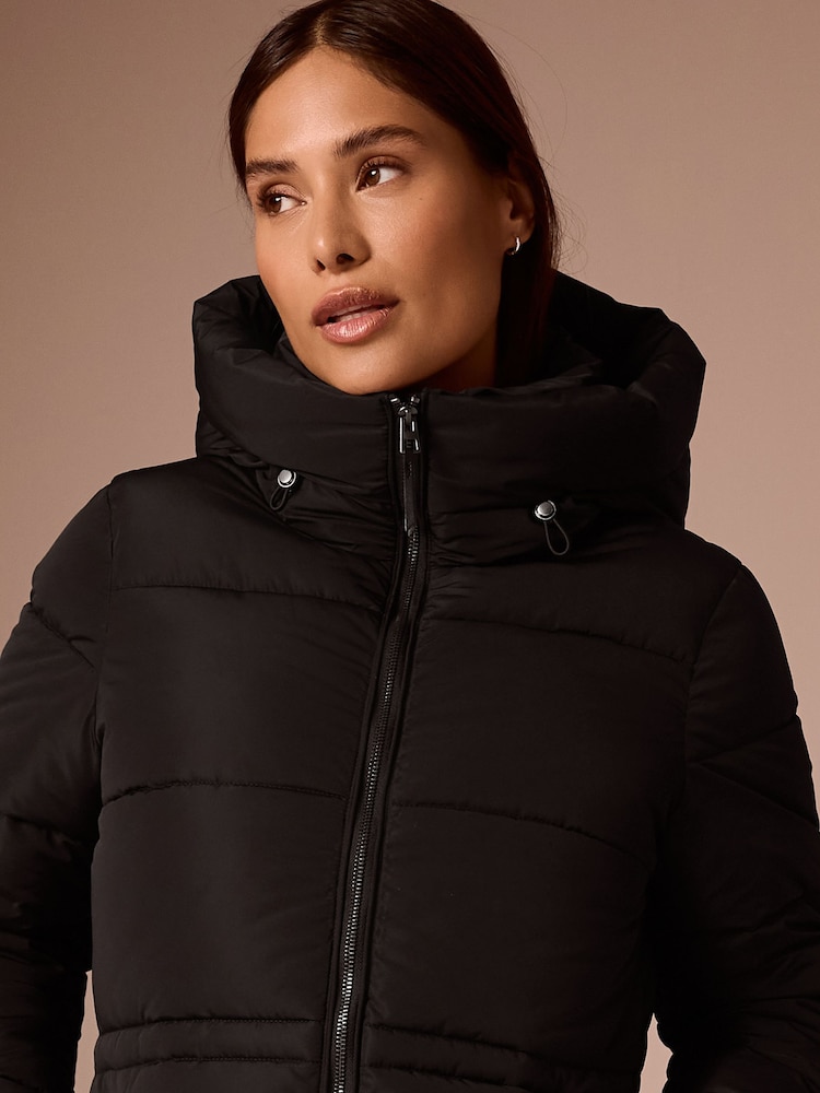 Black Maternity Shower Resistant Hooded Long Wadded Coat - Image 6 of 6 Black Maternity Shower Resistant Hooded Long Wadded Coat - Image 6 of 6
