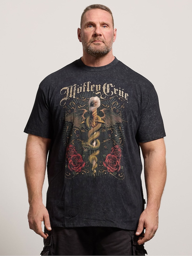 BadRhino Big & Tall Black Long Acid Wash Motley Crue T-Shirt - Image 1 of 4