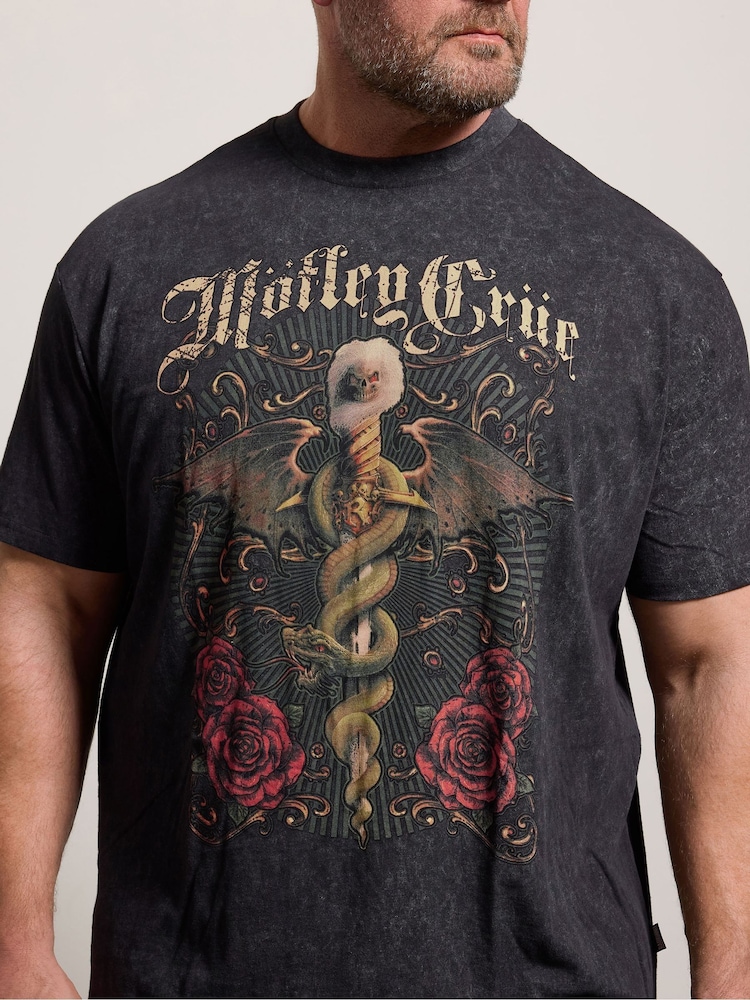BadRhino Big & Tall Black Long Acid Wash Motley Crue T-Shirt - Image 4 of 4
