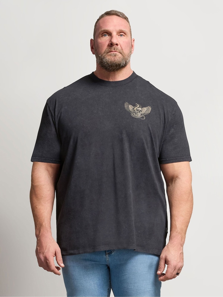 BadRhino Big & Tall Grey Acid Wash Snake Skull T-Shirt - Image 1 of 5