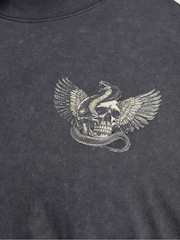 BadRhino Big & Tall Grey Acid Wash Snake Skull T-Shirt - Image 5 of 5