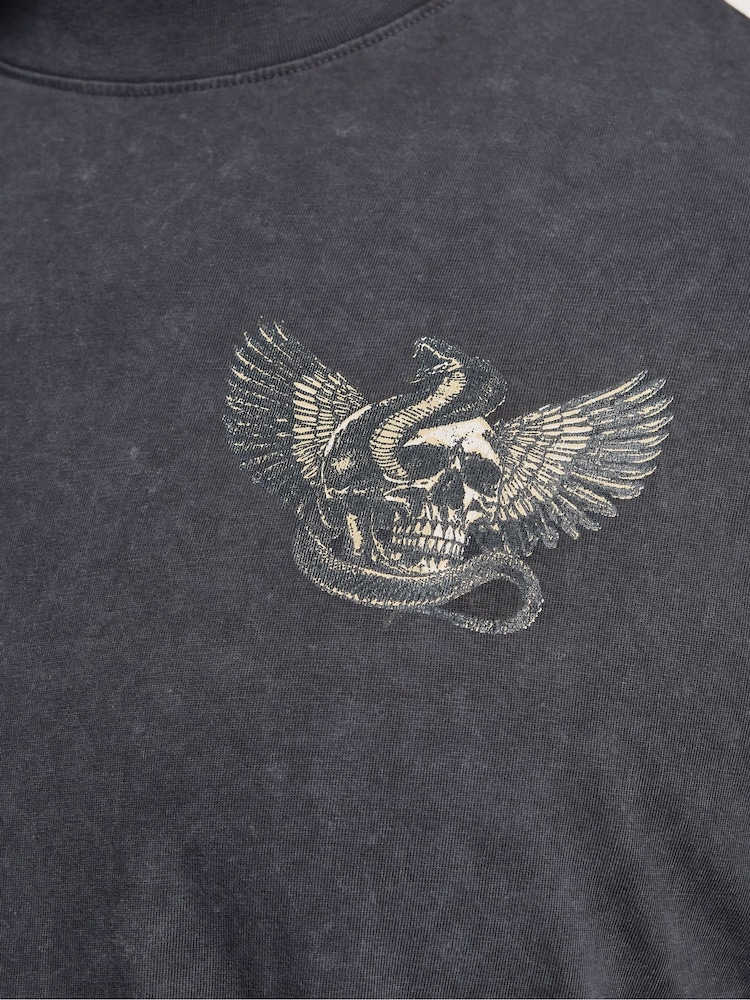 BadRhino Big & Tall Grey Acid Wash Snake Skull T-Shirt - Image 5 of 5