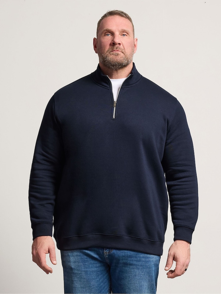 BadRhino Big & Tall Blue Loopback Half Zip Polo Sweat Top - Image 1 of 6