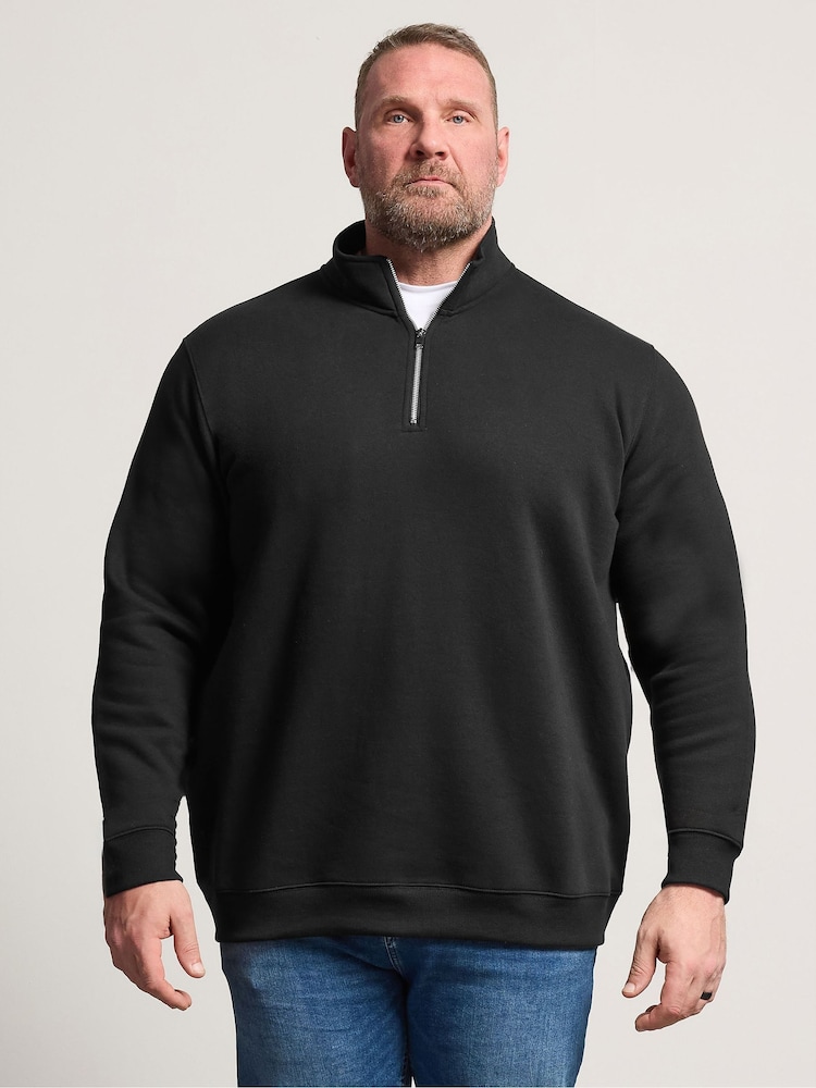 BadRhino Big & Tall Black Loopback Half Zip Polo Sweat Top - Image 1 of 6