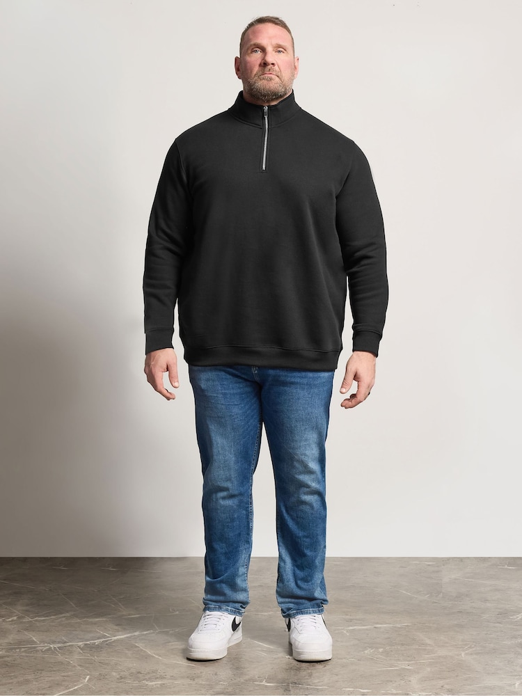 BadRhino Big & Tall Black Loopback Half Zip Polo Sweat Top - Image 2 of 6