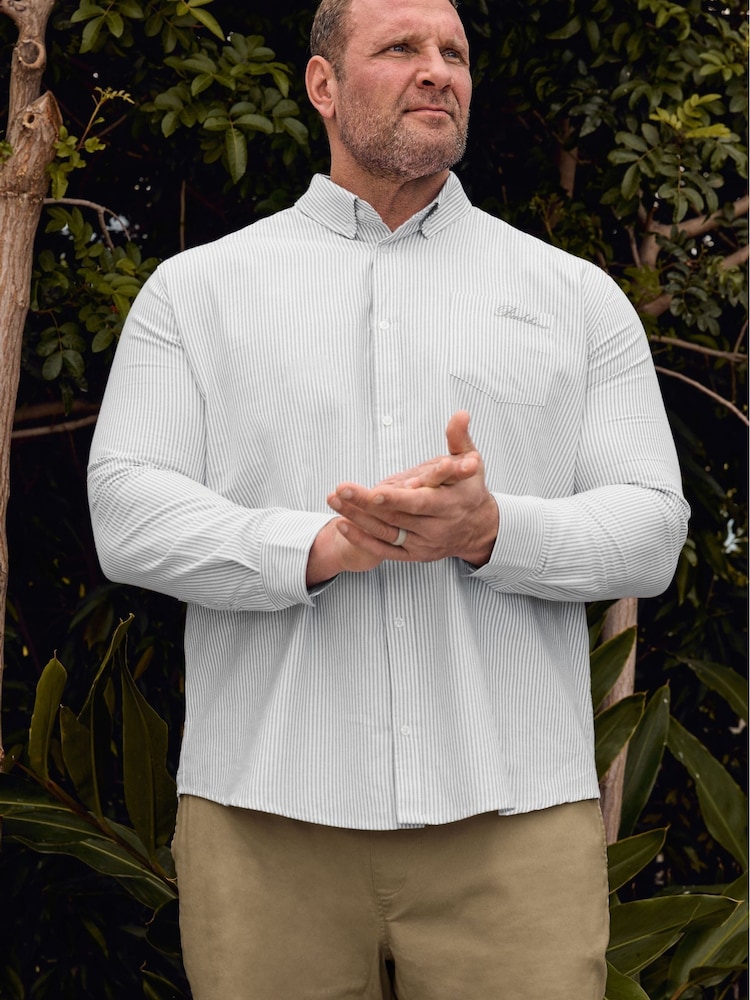 BadRhino Big & Tall White/Grey Stripe Oxford Long Sleeve Shirt - Image 1 of 3