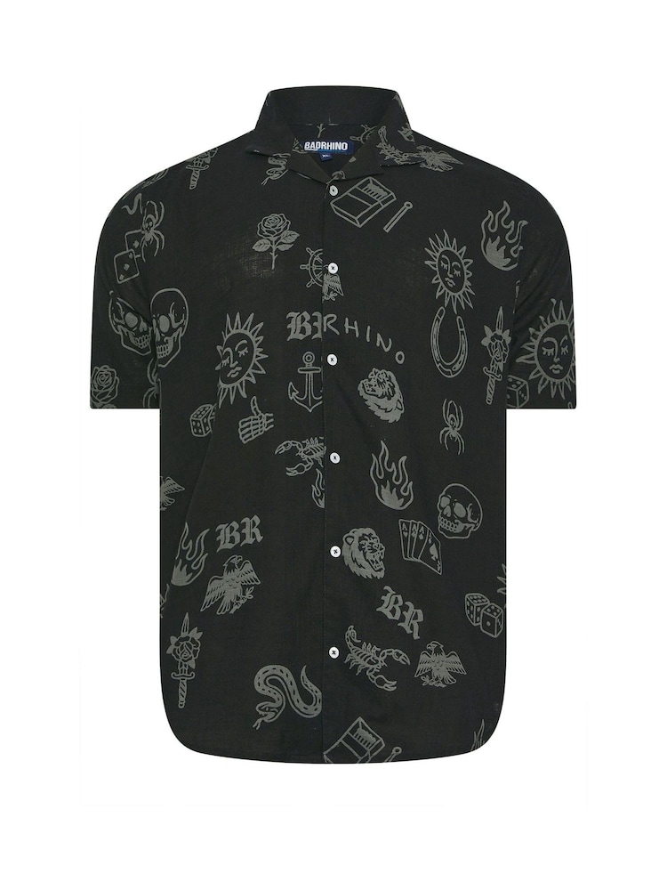 BadRhino Big & Tall Black All Over Print Tatoo Shirt - Image 2 of 3