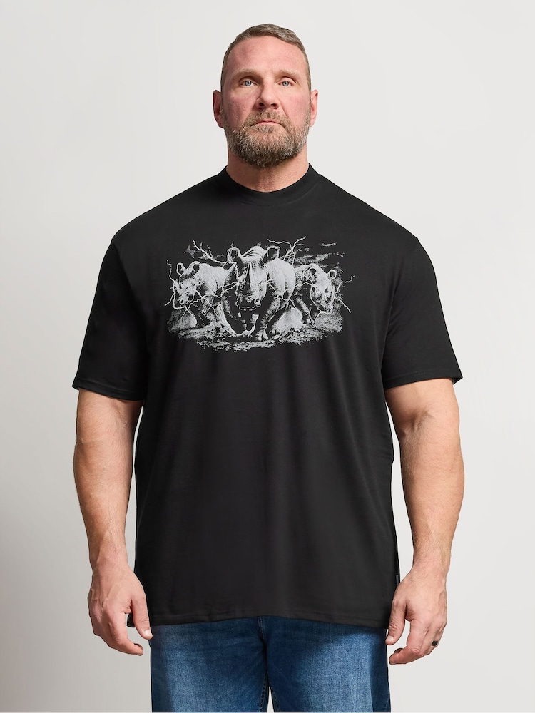 BadRhino Big & Tall Black Long Lightning Print Relaxed T-Shirt - Image 1 of 4 BadRhino Big & Tall Black Long Lightning Print Relaxed T-Shirt - Image 1 of 4