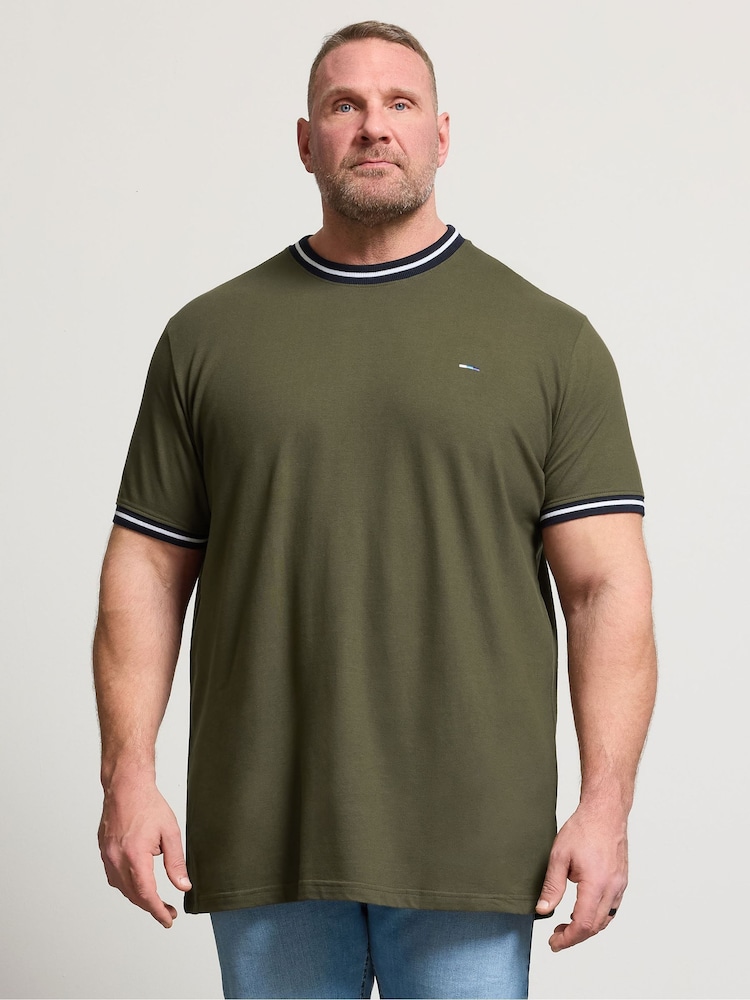 BadRhino Big & Tall Green Long Pique Ringer T-Shirt - Image 1 of 6 BadRhino Big & Tall Green Long Pique Ringer T-Shirt - Image 1 of 6