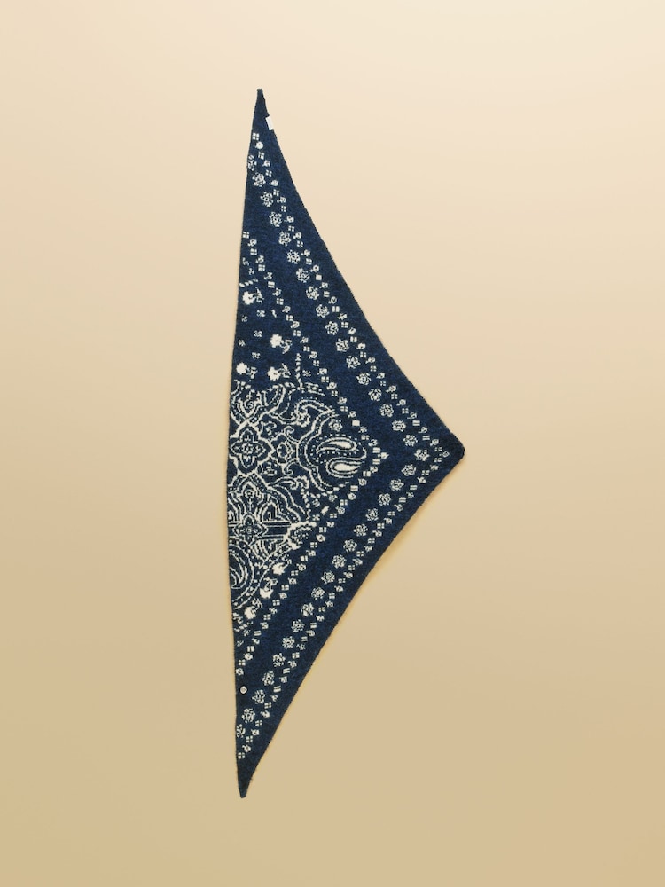 Joules Kendra Blue & White Bandana Reversible Triangle Scarf - Image 1 of 7 Joules Kendra Blue & White Bandana Reversible Triangle Scarf - Image 1 of 7