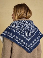 Joules Kendra Blue & White Bandana Reversible Triangle Scarf - Image 4 of 7