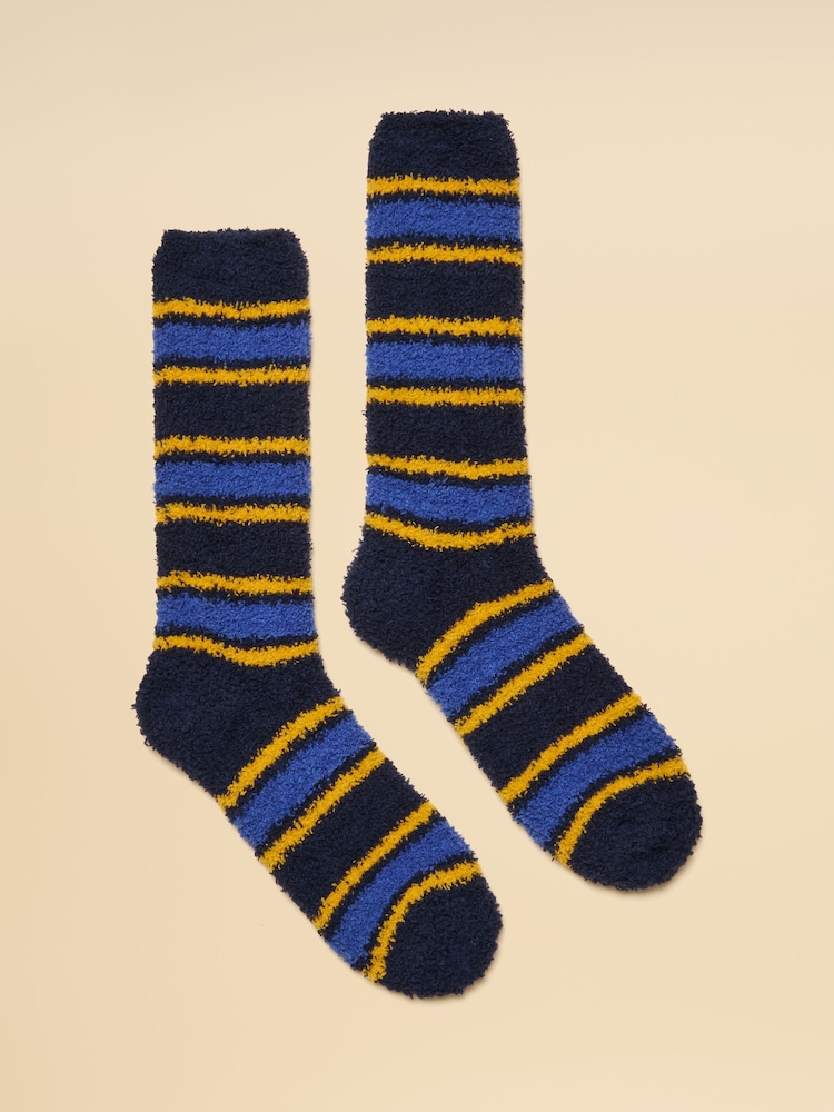Joules Men's Fluffy Blue Stripe Socks - Image 1 of 3 Joules Men's Fluffy Blue Stripe Socks - Image 1 of 3