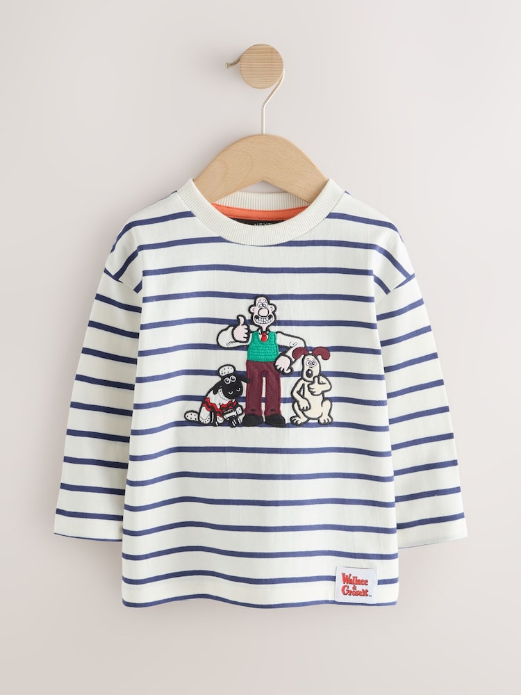 White Stripe Long Sleeve Wallace & Gromit T-Shirt (3mths-8yrs) - Image 1 of 7