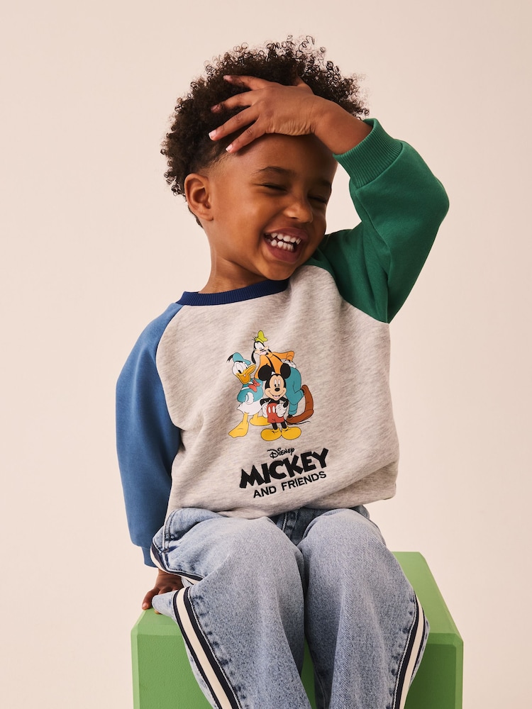 Bloco de cor cinza - sweatshirt Mickey Mouse com estampa sem gola (3meses-8anos) - Imagem 1 de 4 Bloco de cor cinza - sweatshirt Mickey Mouse com estampa sem gola (3meses-8anos) - Imagem 1 de 4