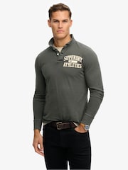 Superdry Grey Vintage Athletic Long Sleeve Polo Shirt - Image 2 of 4