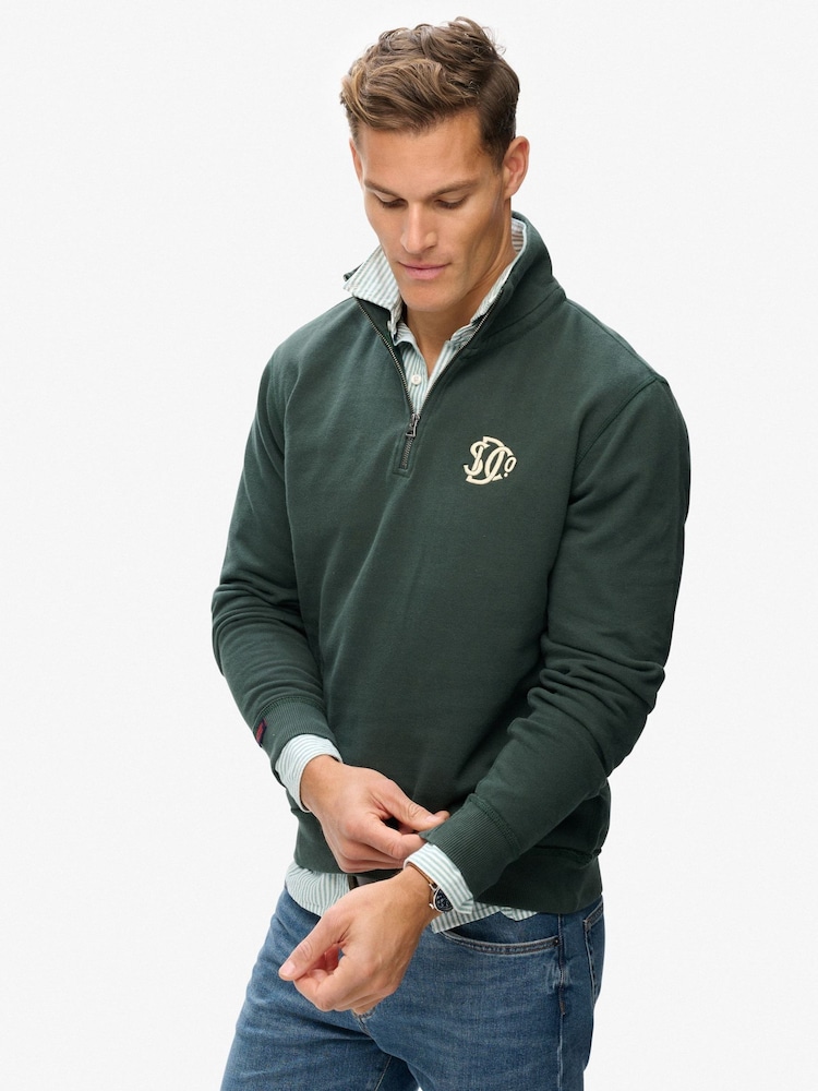 Superdry Green Athletic SD Co Half Zip Sweatshirt - Image 1 of 4 Superdry Green Athletic SD Co Half Zip Sweatshirt - Image 1 of 4