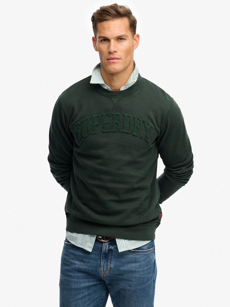 Superdry Green Vintage Athletic Tonal Crew Neck Sweattop - Image 1 of 4