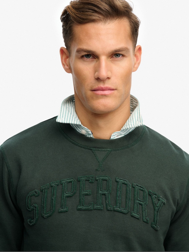 Superdry Green Vintage Athletic Tonal Crew Neck Sweattop - Image 5 of 5