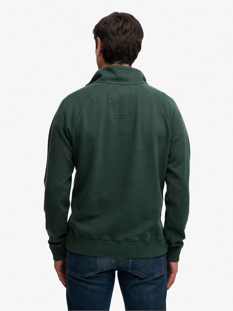 Superdry Green Essential Logo Raglan Henley Jumper - Image 2 of 7 Superdry Green Essential Logo Raglan Henley Jumper - Image 2 of 7