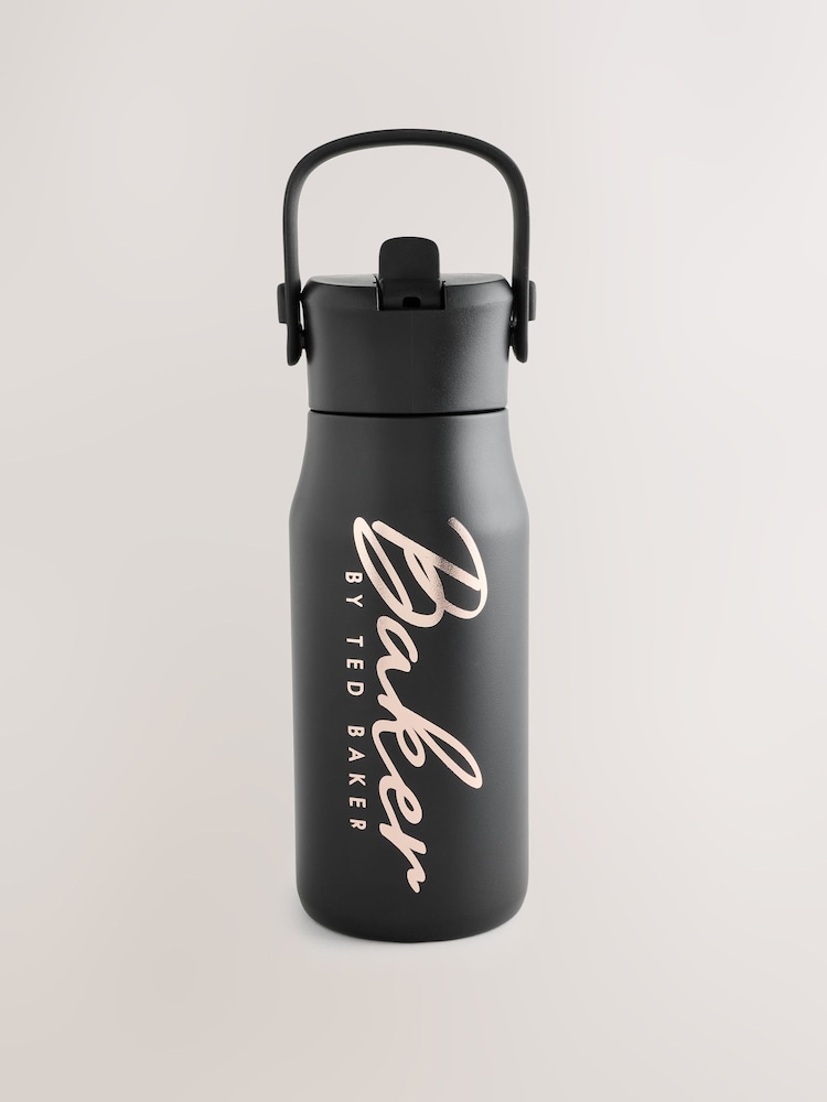 Baker by Ted Baker Black & Rose Gold Back To School Stainless Steel Water Bottle With Straw - Image 1 of 4 Baker by Ted Baker Black & Rose Gold Back To School Stainless Steel Water Bottle With Straw - Image 1 of 4