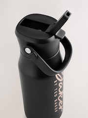 Baker by Ted Baker Black & Rose Gold Back To School Stainless Steel Water Bottle With Straw - Image 4 of 4