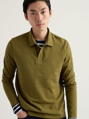 Seasalt Cornwall Green Mens Balefire Long Sleeve Polo Shirt - Image 3 of 5