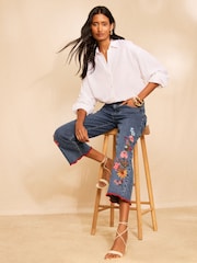 Love & Roses x RHS Mid Blue Floral Embroidered Straight Crop Jeans - Image 4 of 5