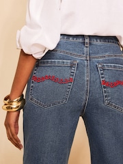 Love & Roses x RHS Mid Blue Floral Embroidered Straight Crop Jeans - Image 5 of 5