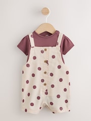 Burgundy/Ecru Spot Woven Baby Dungaree And Bodysuit 2 Piece Set (0mths-2yrs) - Image 1 of 8