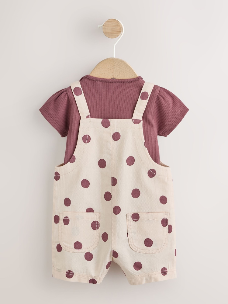 Burgundy/Ecru Spot Woven Baby Dungaree And Bodysuit 2 Piece Set (0mths-2yrs) - Image 2 of 8