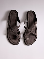 The Set Toe Loop Strappy Sandals Chocolate Brown Suede - Image 1 of 4