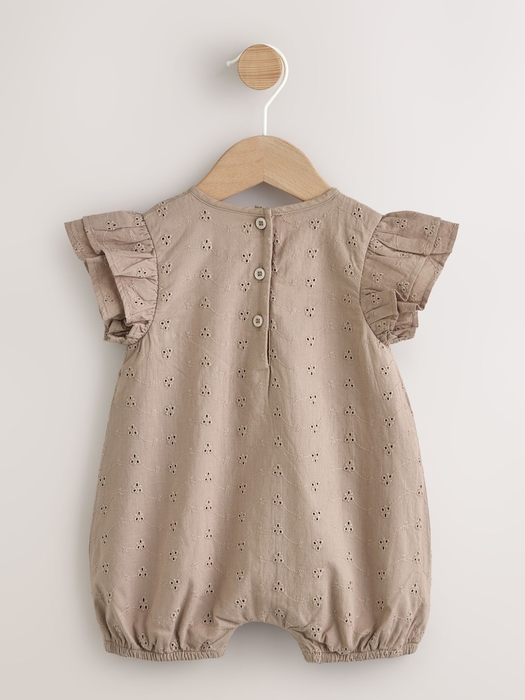 Chocolate Brown Broderie Baby Romper (0mths-2yrs) - Image 2 of 8