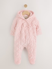 Pink Velour Zip Through Quilted Baby All-In-One (0mths-2yrs) - Image 1 of 9