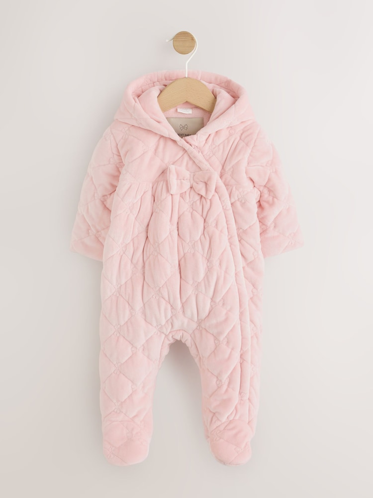 Pink Velour Zip Through Quilted Baby All-In-One (0mths-2yrs) - Image 1 of 9 Pink Velour Zip Through Quilted Baby All-In-One (0mths-2yrs) - Image 1 of 9