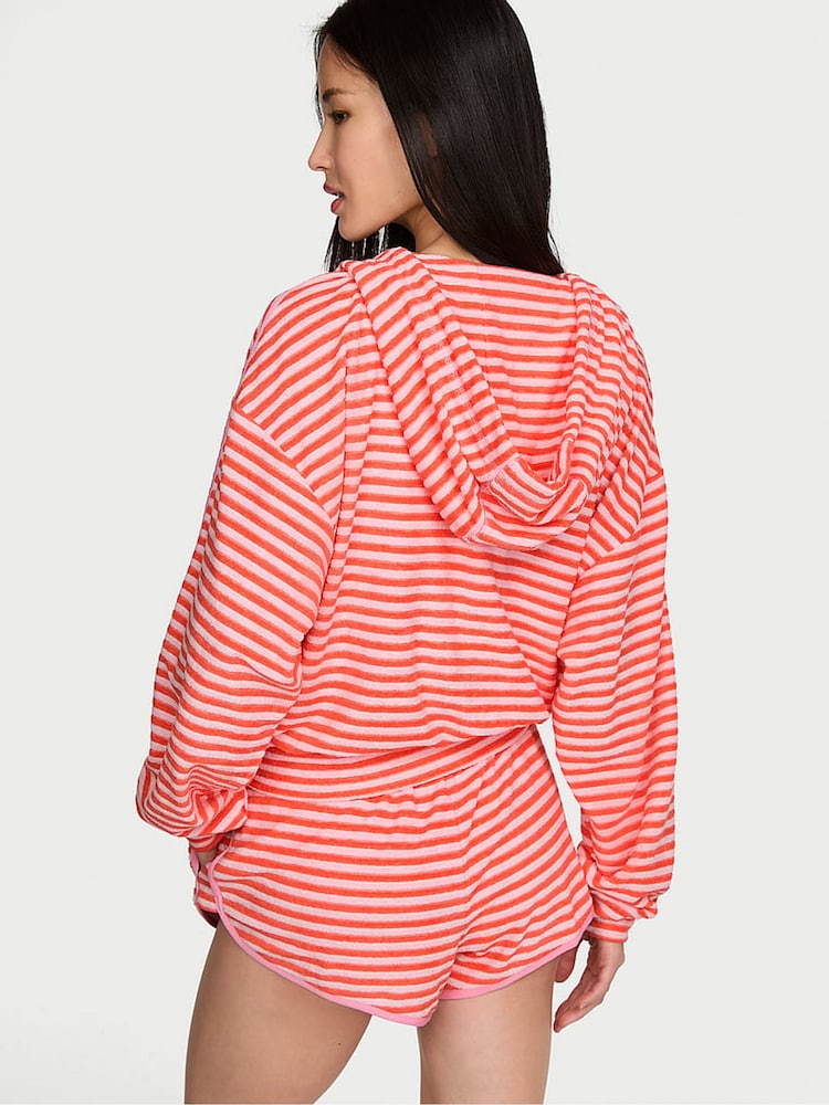 Victoria's Secret Pink Coral Stripe Terry Full Zip Hoodie - Image 2 of 3