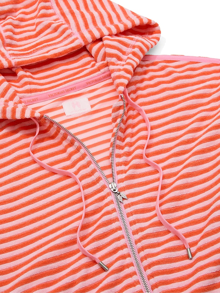 Victoria's Secret Pink Coral Stripe Terry Full Zip Hoodie - Image 3 of 3
