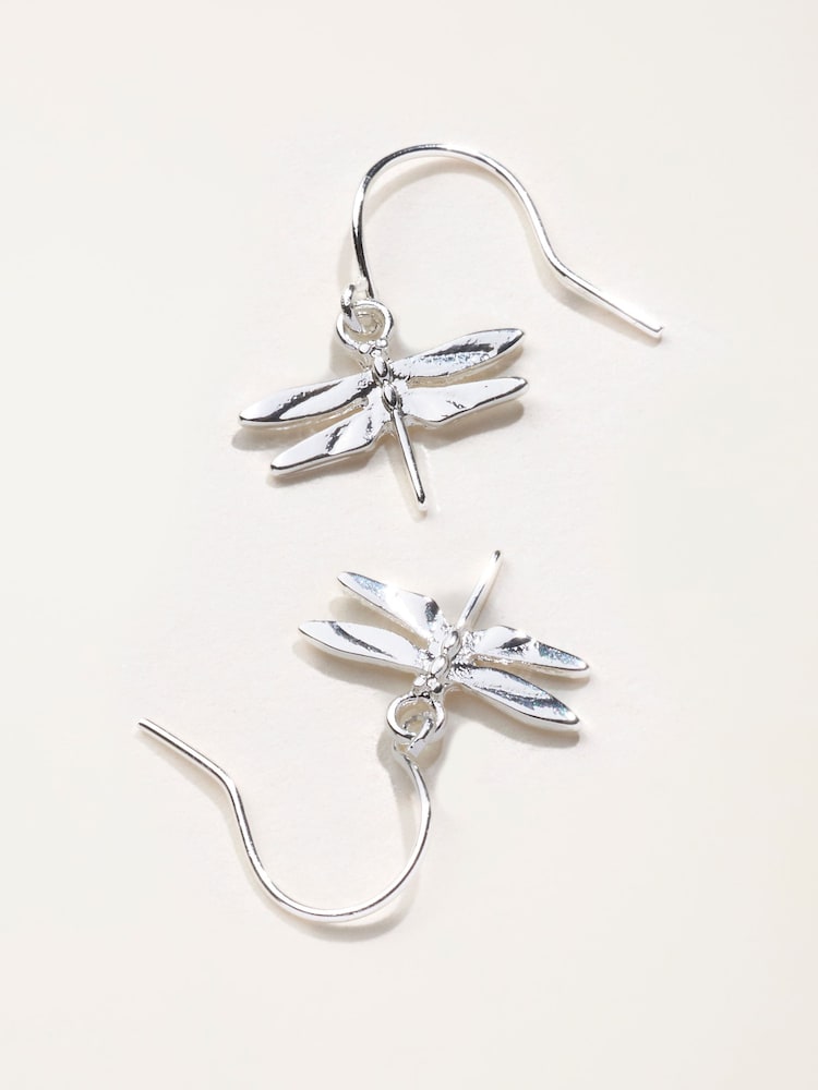 FatFace Silver Tone Dragonfly Drop Earrings - Image 2 of 2 FatFace Silver Tone Dragonfly Drop Earrings - Image 2 of 2