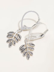 FatFace Silver Tone Leaf Drop Earrings - Image 2 of 2