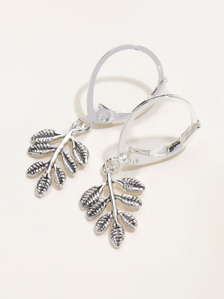 FatFace Silver Tone Leaf Drop Earrings - Image 2 of 2