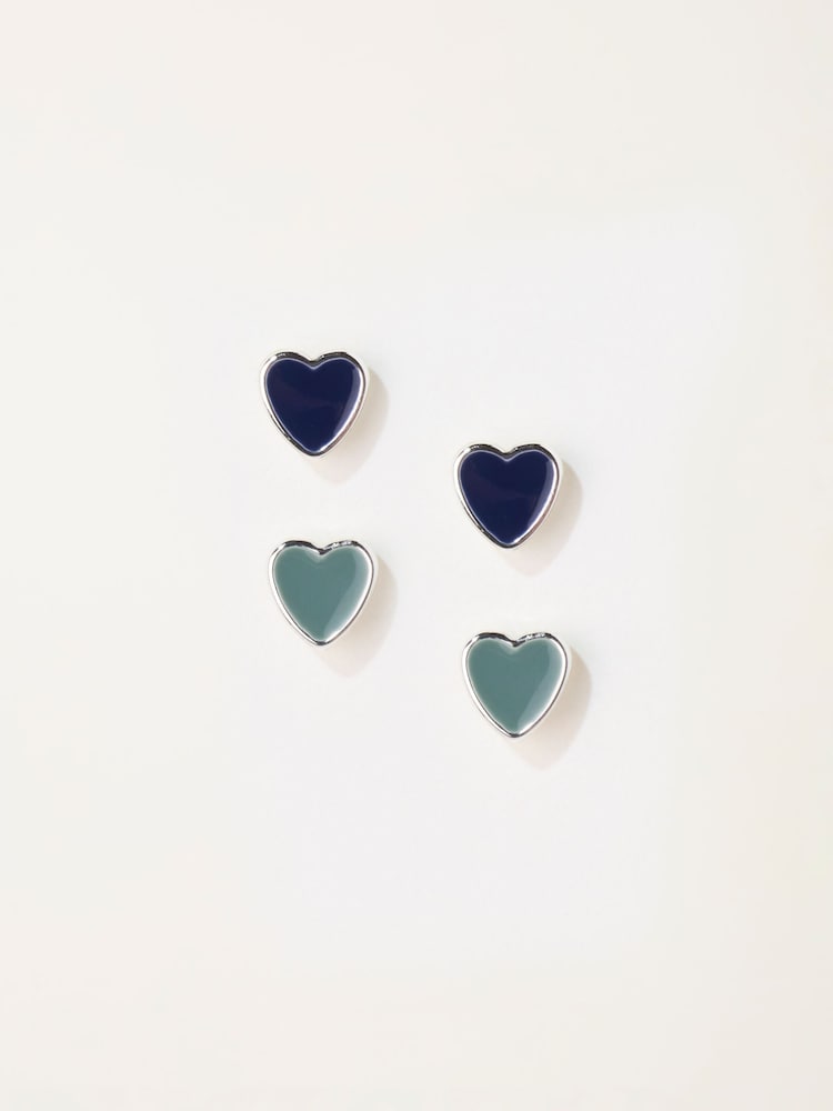 FatFace Green 2 Pairs of heart Earrings - Image 1 of 2